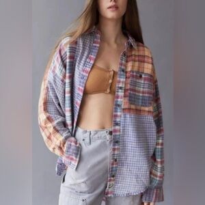 BDG Ted patchwork button up as asymmetrical flannel oversized small VGUC